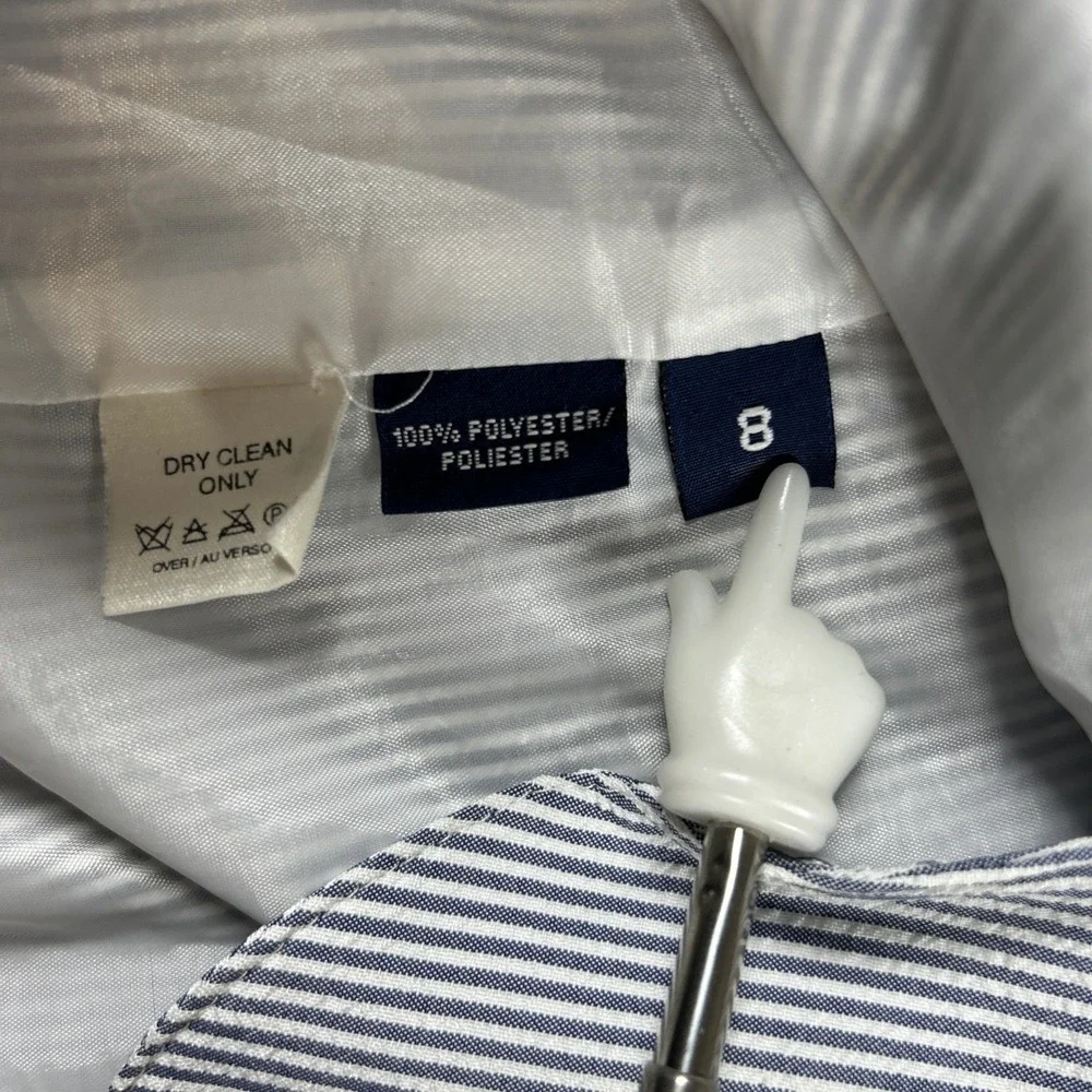 Vtg Liz Claiborne Sport‎ Seersucker Blazer Women's 8 Blue White Striped Nautical